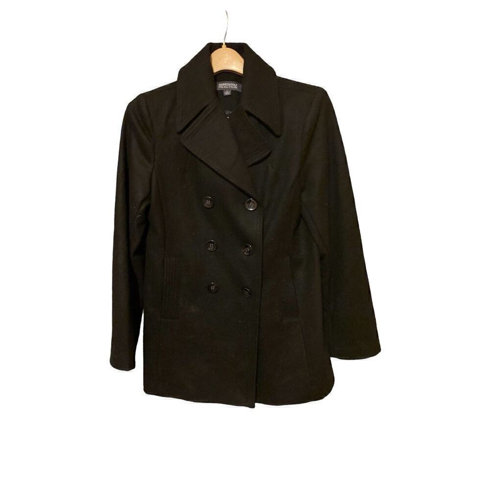 Kenneth Cole Reaction Pea Coat Women's Size Medium Wool Black Pockets